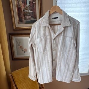 Ivory & Beige Textured Stripe Button-Up Shirt | Size Large
